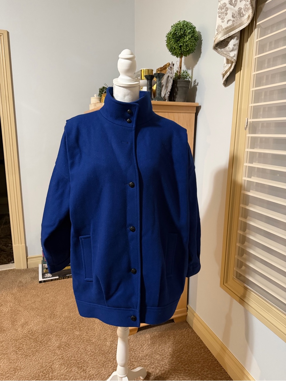 Vintage Royal Blue Stand Collar Peacoat